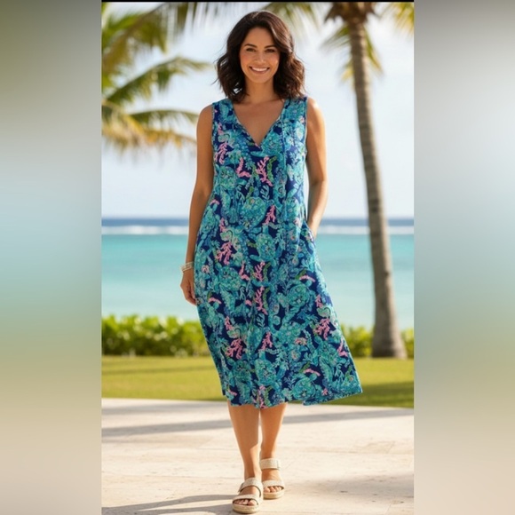 Lilly Pulitzer Other - Lilly Pulitzer Blue and Pink V-Neck Swim Cover-Up